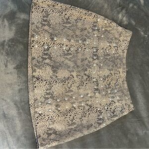 Bar III Beige Snake-Print Studded Mini Skirt